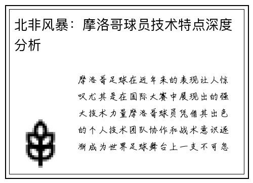 北非风暴：摩洛哥球员技术特点深度分析